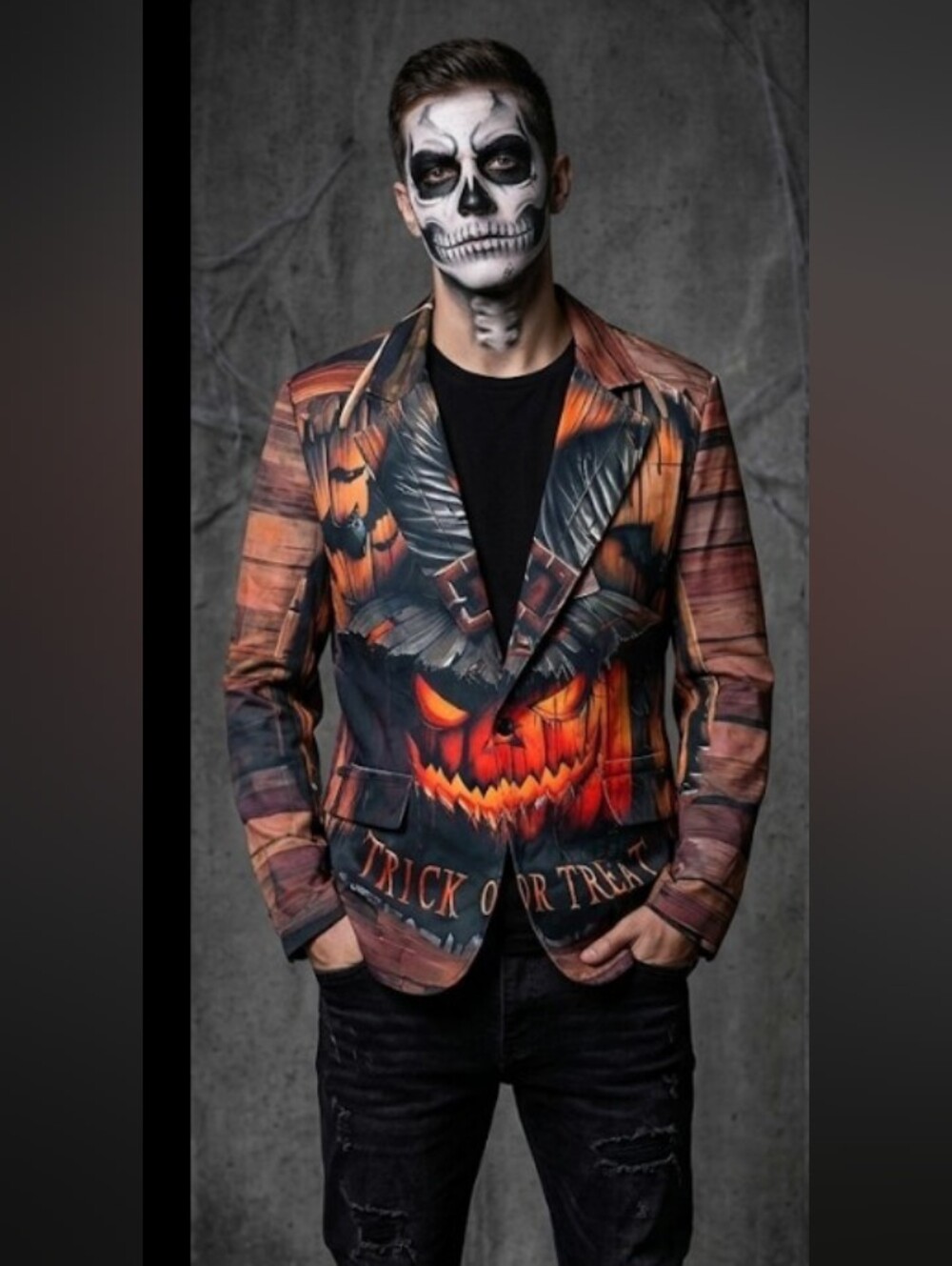 Halloween Pumpkin Graphic Blazer - Trick or Treat Tag Size 5X P2P 26 In NWOT